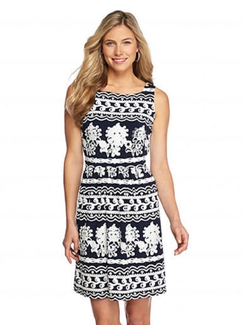 Navy White Print Dress Size 2 Coastal Resort Sleeveless Mini Preppy